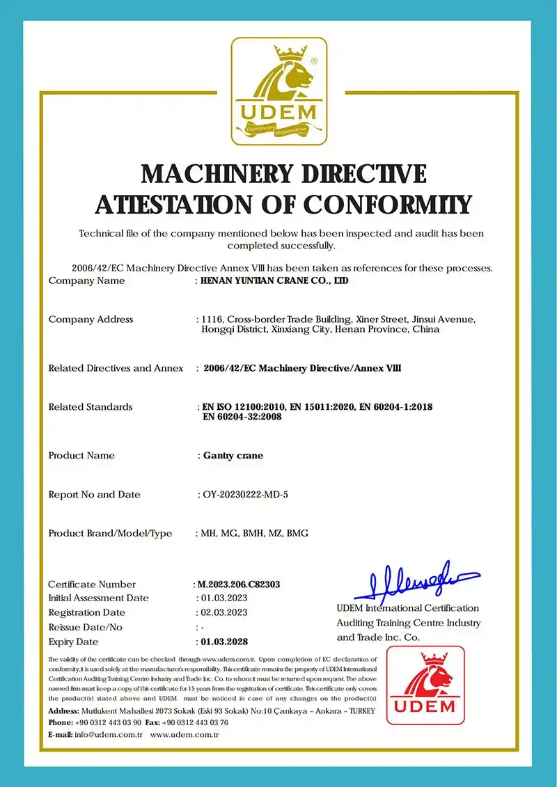 Four Link Crane – CE, ISO, and BV Certified for Maximum Compliance